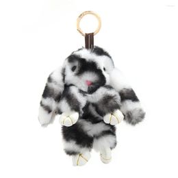 Keychains 18CM Cute Pluff Keychain Rex Faux Fur Key Chain For Women Bag Pendant Car Fluffy Doll