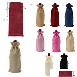 Gift Wrap Jute Wine Bags Red Bottle Ers Champagne Pouch Burlap Packaging Bag Sublimation Wraps Christmas Wedding Party Decoration Dr Dhtxz