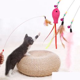 Cat Toys Pet Teaser Toy Wire Dangler Wand Feather Plush Fish Caterpillar Interactive Fun Exerciser Playing Jk2012Xb Drop Delivery Ho Dhl2O