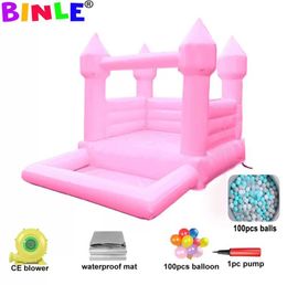 4x4m 12x12ft Pastel Mini Toddler Wedding Bounce House Inflatable White Pink Bouncy Castle With Soft Play Ball Pit Pool Jumper For Kids Party-3