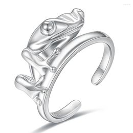 Cluster Rings 925 Sterling-Silver Cute Animal Frog Open Adjustable Finger Ring Fine Party Christmas Jewelry Gifts For Women Teen Girls