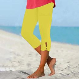 Women's Pants Ladies Casual Comfort Printed Stretch High Waist Elastic Cropped Resort Style Beach Leggings Womens Under Shorts