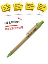 Pens Lot 100pcs Wooden Clip Eco Paper Ball Pen Green Concept Environmental Friendly Ballpoint Customized Promotion Print Gift
