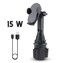 Universal 15W Car Qi Wireless Fast Charger Cup Phone Holder Mount Automatic Infrared Smart Sensor Clamping Mount Stand