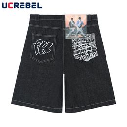 Mens Jeans Embroidered Loose Denim Shorts Summer Streetwear Casual Kneelength Men 230629