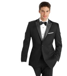 Cheap Black Mens Suits Slim Fit Groomsmen Wedding Tuxedos Two Pieces Groom Suit Peaked Lapel Business Blazers With Jacket And Pants