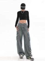 Women's Jeans 2023 Blue Cargo Pants Women Casual Hippie Denim Trousers Baggy Low Waist Mom Vintage Y2k 90s Streetwear