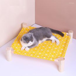 Cat Beds Portable Elevated Pet Cot Bed For Dog Summer Breathable Detachable Washable Hammock Kitty Durable Canvas Supplies