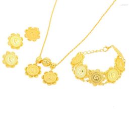 Necklace Earrings Set Ethiopian Coin Pendant Ring Bracelet Women Bridal Wedding