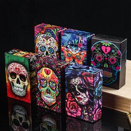 Latest Portable Colourful Skull Smoking Cigarette Cases Plastic Storage Box Exclusive Housing Automatic Spring Opening Flip Cover Moistureproof Stash Case