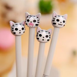 Pens 40Pc/Lot Cartoon Cheese Cats Head Shape Gel Ink Water Pen /Pupil Student Prize Gift/Creative Stationery