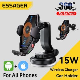 Essager 15W Car Wireless Charger 360 Rotatable Phone Holder Fast QI Charger Mobile Mount For iPhone Samsung Xiaomi Fast Charging