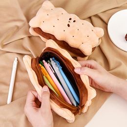 1pc Biscuit Shape Plush Pen Bag Cute Storage Box For Student Kawaii Pencil Case Stationery Supplies Multifonction Organiser