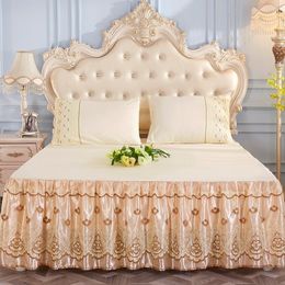 Bettwäsche-Sets, Spitzenrock, Bett, Prinzessin, Beige, 1 Paar Kissenbezüge, dreiteiliger Bezug, zwei Tagesdecken 230628