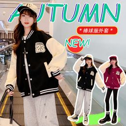 Jackets Spring Autumn Black Baseball Jacket Big Kids Teens Casual Clothes For Teenage Girls Sports Outerwear Coat Age 4 5 7 9 11 13 Year 230628