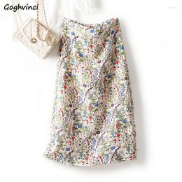 Skirts Women 2023 Summer A-line Vintage Elastic Waist Loose Floral Female Korean Style Casual Design Sweet All Match Ins