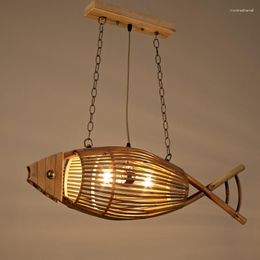 Pendant Lamps Wood Fish Lights Hand Woven Rattan Hanging Restaurant Bedroom Bar Light Fixture Home Teahouse Decor Lamp Luminaire