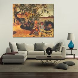 Hand Painted Canvas Art Family of The Artist in The Garden Paul Gauguin Paintings Countryside Landscape Artwork Home Decor