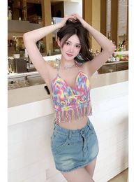 Women's Vests French Unique And Small Strap Pure Desire Wind Fragmented Flower Hanging Neck Tank Top For Summer Design Feeling