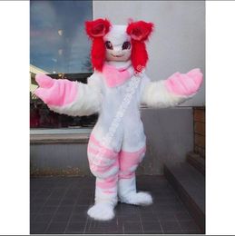 Pink Husky Fox Medium and Long Fur Fox Mascot Costume Top Cartoon Anime theme character Carnival Unisex Adults Size Christmas Birthday Party Outdoor Outfit Suit