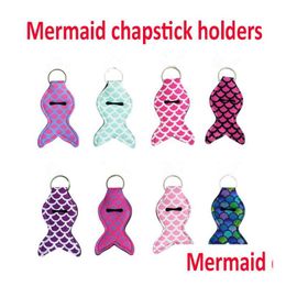 Keychains Lanyards Mermaid Chapstick Holder Keychain Lipstick Er Fish Design Key Ring Baseball Stripe Case Gift Drop Delivery Fash Dhi3V