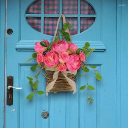 Decorative Flowers Door Hanging Basket Wreath Spring Front Welcome Rose Wreaths Wall Simulated Garland Home Decor Wedding Decoration