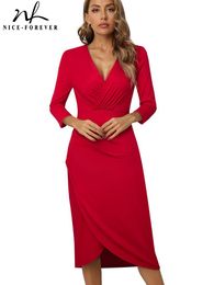 Dresses Niceforever Autumn Women Chic Low Cut Plain Wrap Dresses Formal Ocn Elegant Bodycon Dress B750