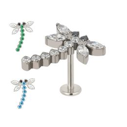 Navel Bell Button Rings G23 PIERC Dragonfly ear stud Zircon Paved Tops Labret Lip Ring Cartilage Tragus Earring Helix Body Piercing Jewellery 230628