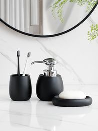 Bath Accessory Set Premium Black Bathroom Accessories Soap Dispenser Toothbrush Cup and Dish Resin Kits 230628