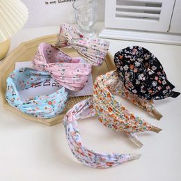 Fashion Hairband For Women Wide Side Cross Knot Turban Fresh Floral Headband Spring Travel Hair Accessories