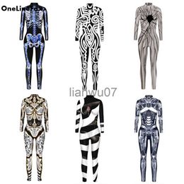 Women's Jumpsuits Rompers OneLineFox Female Halloween Festival Come For Women Cosplay Robot Printed Comes Jumpsuit Skull Carnival Bodysuit Rompers J230629