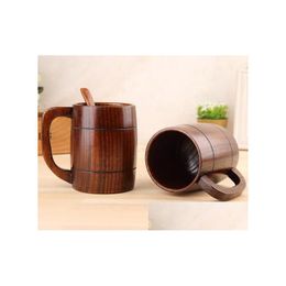Cups Saucers New Eco-Friendly 400Ml Classical Wooden Beer Tea Coffee Cup Mug Water Bottle Heatproof Home Office Party Drinkware Dr Dh1F9