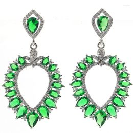 Stud Earrings 52x26mm Gorgeous Big Drop Green Emerald White CZ Women Weddnig 925 Silver