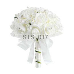 Faux Floral Greenery Wedding Bouquet Rose Artificial Pearl PE Silk Flowers White Red Bouquet Bridal Bridesmaid Hand Bouquet Flowers Wedding Supplies x0629