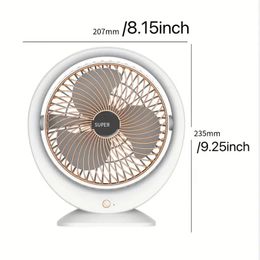 1pc Desktop Fan Home Silent USB Charging Portable Electric Fan Mini Desktop Air Circulation Fan White 6" Desktop Model, Summer Essential