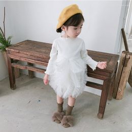 Girl Dresses Spring Autumn Girls' Cute Child Cotton Mesh Fashion Puff Dress Sweet Kids Colour Matching Party Costume 1 To 4 Years