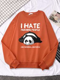 Damen Hoodies Lazy Panda Ich hasse morgendliche Menschen Frauen Kleidung o-hals modische Cartoons süße lustige lange Ärmel Herbst Womans Sweatshirts