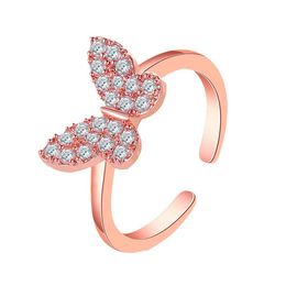 Butterfly Ring for Women Girls Crystal Promise Statement Open Rings Adjustable Hand Made Jewellery Dainty Birthday Anniversary Christmas Valentines Gifts