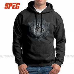 Men's Hoodies Sweatshirts Man Valknut Ice Flame Valhalla Odin Hoodie Gray Purified Cotton Sweatshirt Novelty Pullovers J230629