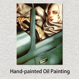 Wall Art Oil Painting Abstract Tamara in the Green Car Hand Painted Canvas Picture for Home Wall Decor