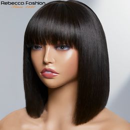 Synthetic Wigs Short Bob Wig With Bangs Straight Hair Brazilian Human Remy Full Machine Made for Women Glueless 230629