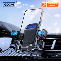 QOOVI Car Phone Holder Stand Solor Energy Charging Infrared Sensor Phone Stand Air Vent Mount For iPhone Samsung Xiaomi Poco F3