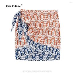 Skirts Women Vintage Patchwork Totem Floral Print Bow Tied Mini Sarong Skirt Age-reducing Holiday Summer Wrap Faldas Mujer RS910