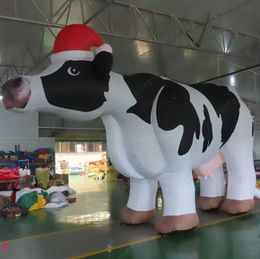 8m 26ft long Outdoor Activities Custom giant inflatable Dutch dairy milk cows with hat for advertising made in China