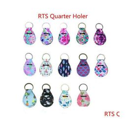 Keychains Lanyards Coin Keychain Chapstick Holder Neoprene Key Floral Print With Metal Ring Rts Quarter Holer Drop Delivery Fashio Dhajp