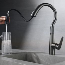 Kitchen Faucets Sink Faucet Stainless Steel Material Gun Grey Color Mixer Water Cold & Hoses Pull DownGUN