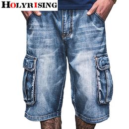 Mens Jeans Holyrising Summer Men Distressed Jean Pockets Streetwear Zipper Man CalfLength Blue Denim Trousers Plus Szie 3046 230629