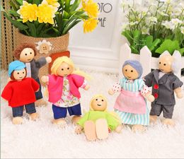 Dolls Happy doll family miniature 6 people set toy wooden jointed dolls children muppet pretend toys storytelling dressed characters 230629