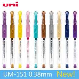 Pens 10Pcs/lot Japan UNI UM151 Colour Gel Pen Waterproof Double Beads Multicolor Colour Student Signature Pen 0.38