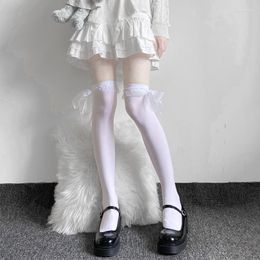 Women Socks Ins Trend Japanese Lolita Knee Bow Ribbon White Black Leg Stockings Fashion JK Soft Girl Anime Cosplay Hosiery Sexy Costumes